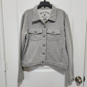 Branded Bull Women's L Gray Fleece Button Up Collared Trucker Jacket Soft Cozy